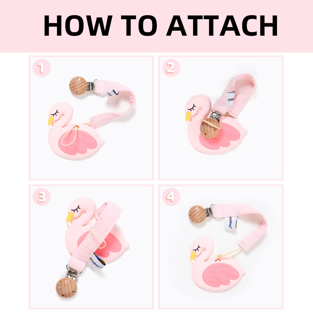 AmazingM clip-on design attaches to clothes or stroller for on-the-go use.