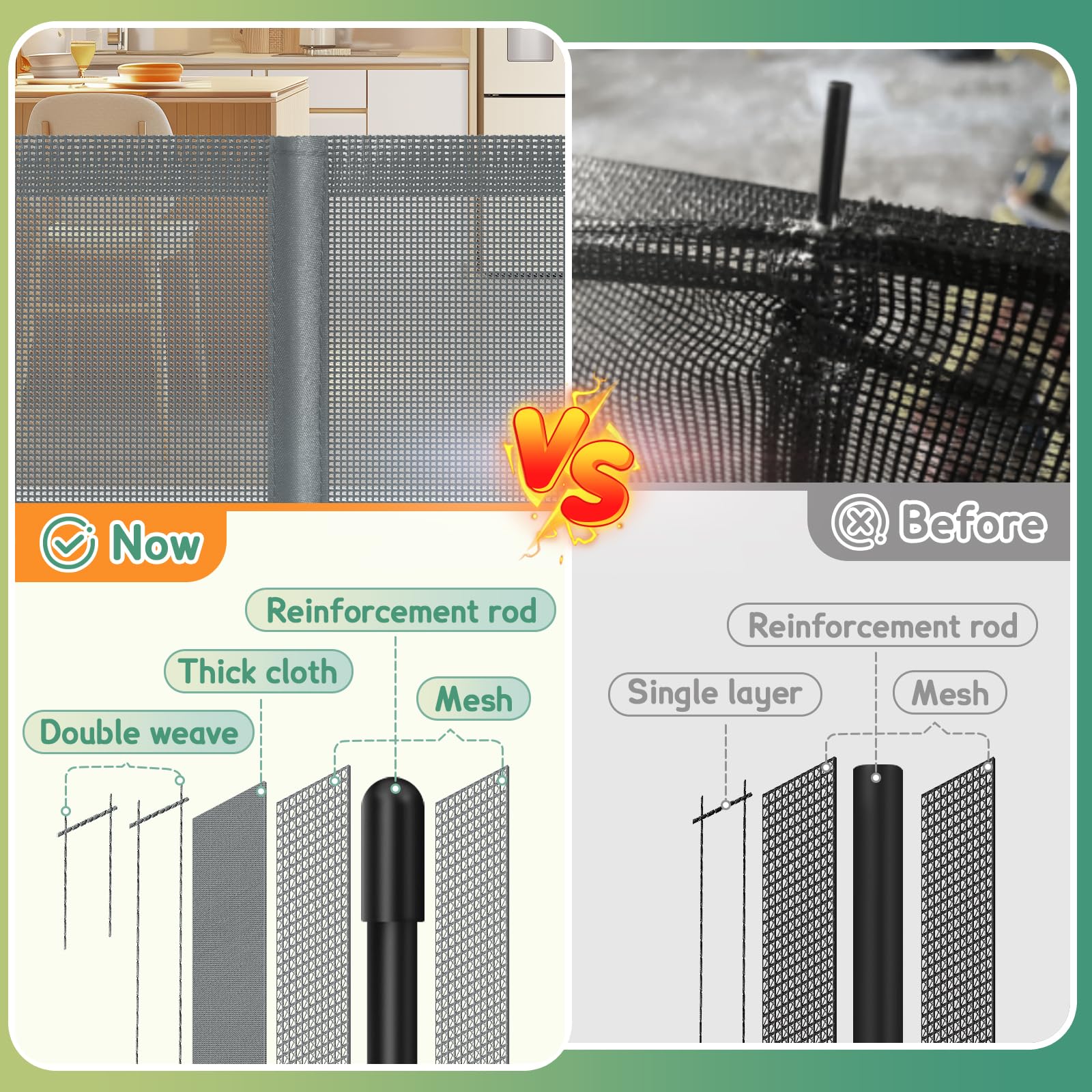 AMAZKRUS fiberglass rods close-up highlight the gate’s durable reinforcement.
