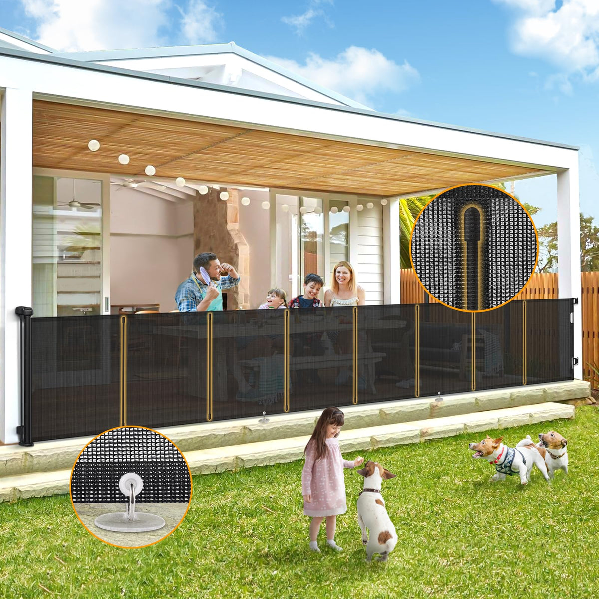 AMAZKRUS retractable gate extended to 150 inches for wide doorways and hallways