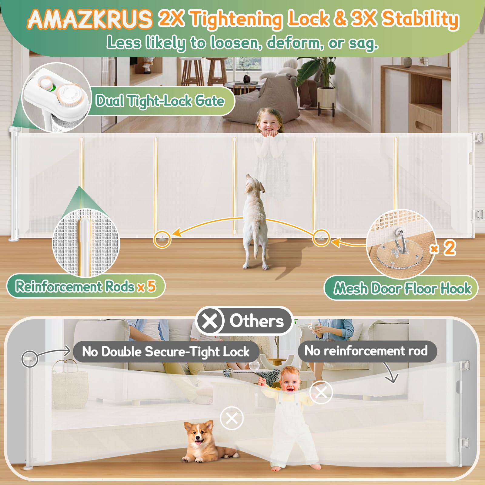 AMAZKRUS installation brackets shown for secure wall mounting stability.