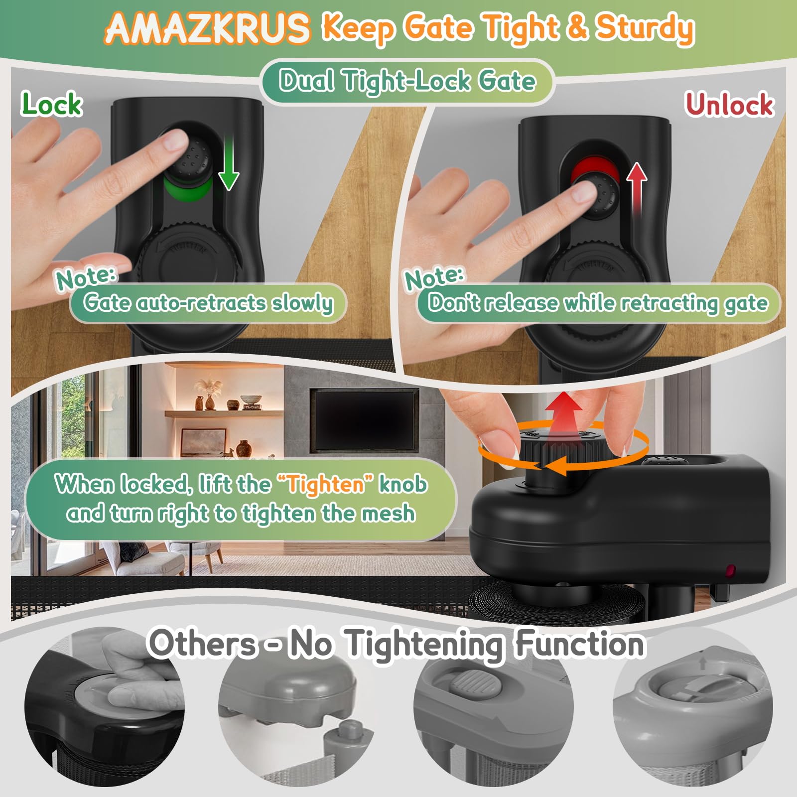 AMAZKRUS tightened lock mechanism helps prevent gate sagging