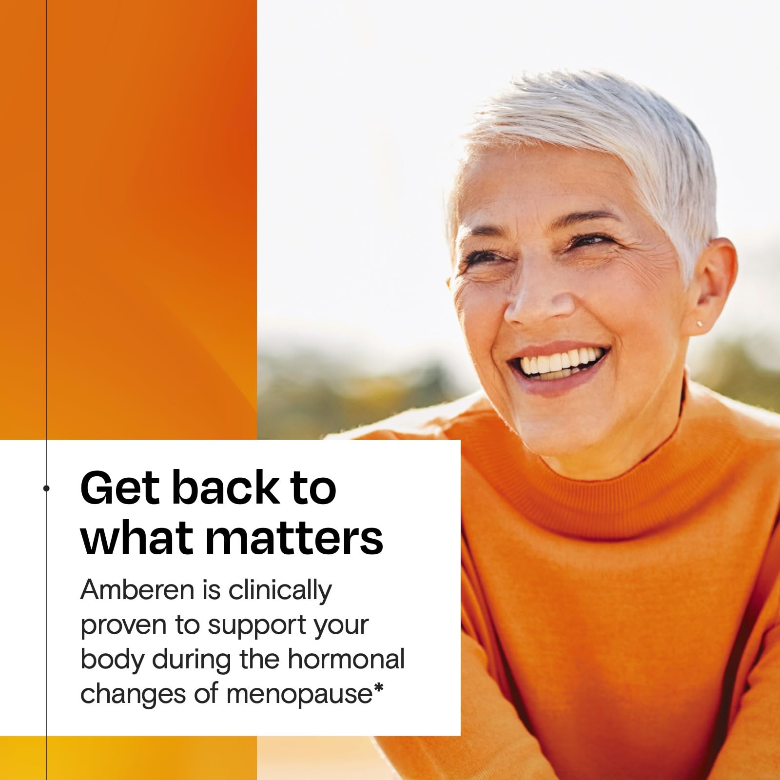 Amberen capsules on a countertop with water, convenient daily dosing.