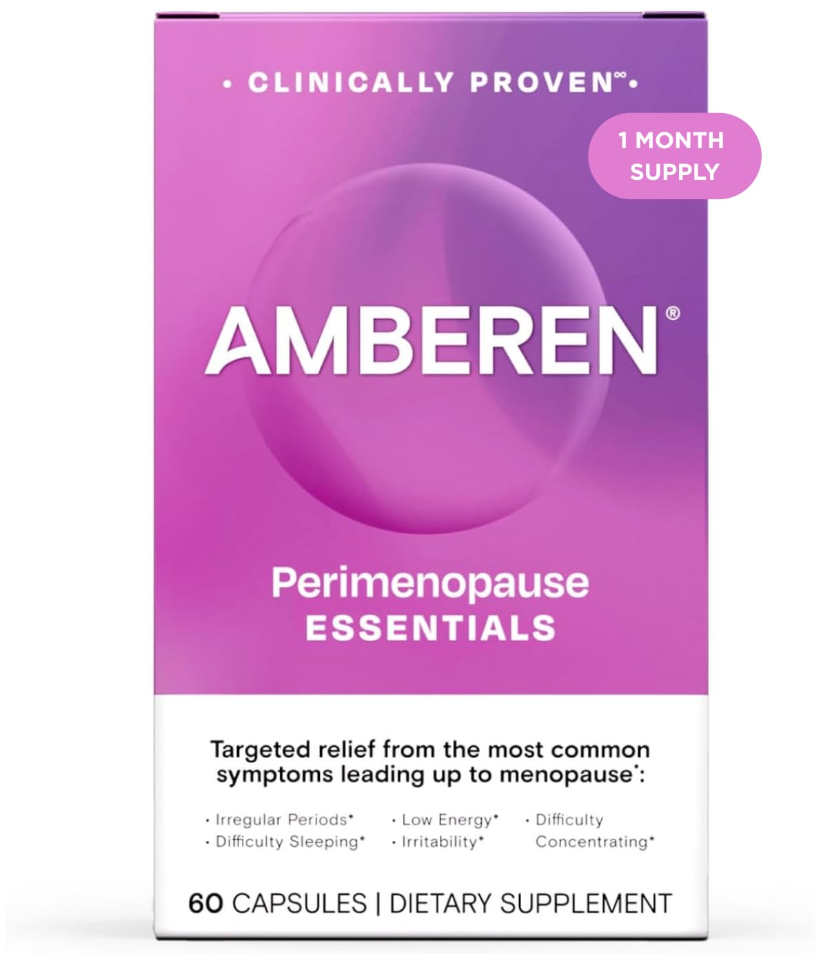 Amberen perimenopause bottle close-up highlighting label for hormonal balance support