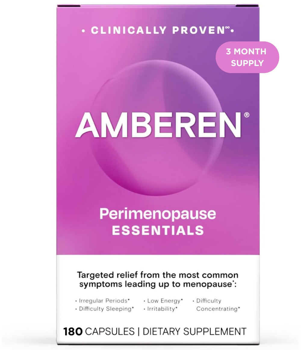 Amberen Perimenopause bottle front showing non-hormonal balance support for women.