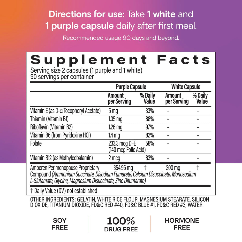 Amberen Perimenopause bottle open with pills visible.