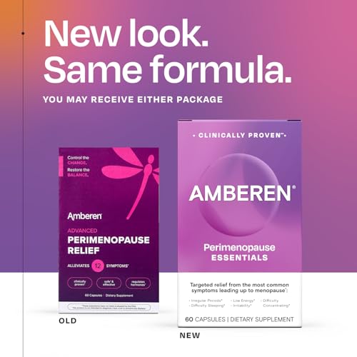 Amberen perimenopause pills close-up showing capsules for hot flashes and nighttime comfort