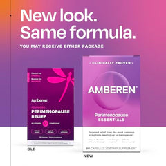 Amberen perimenopause pills close-up showing capsules for hot flashes and nighttime comfort