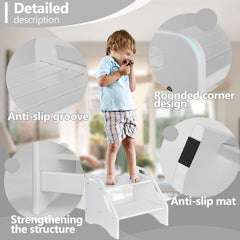 AMBIRD bamboo two-step stool white side view highlighting dual height for kids