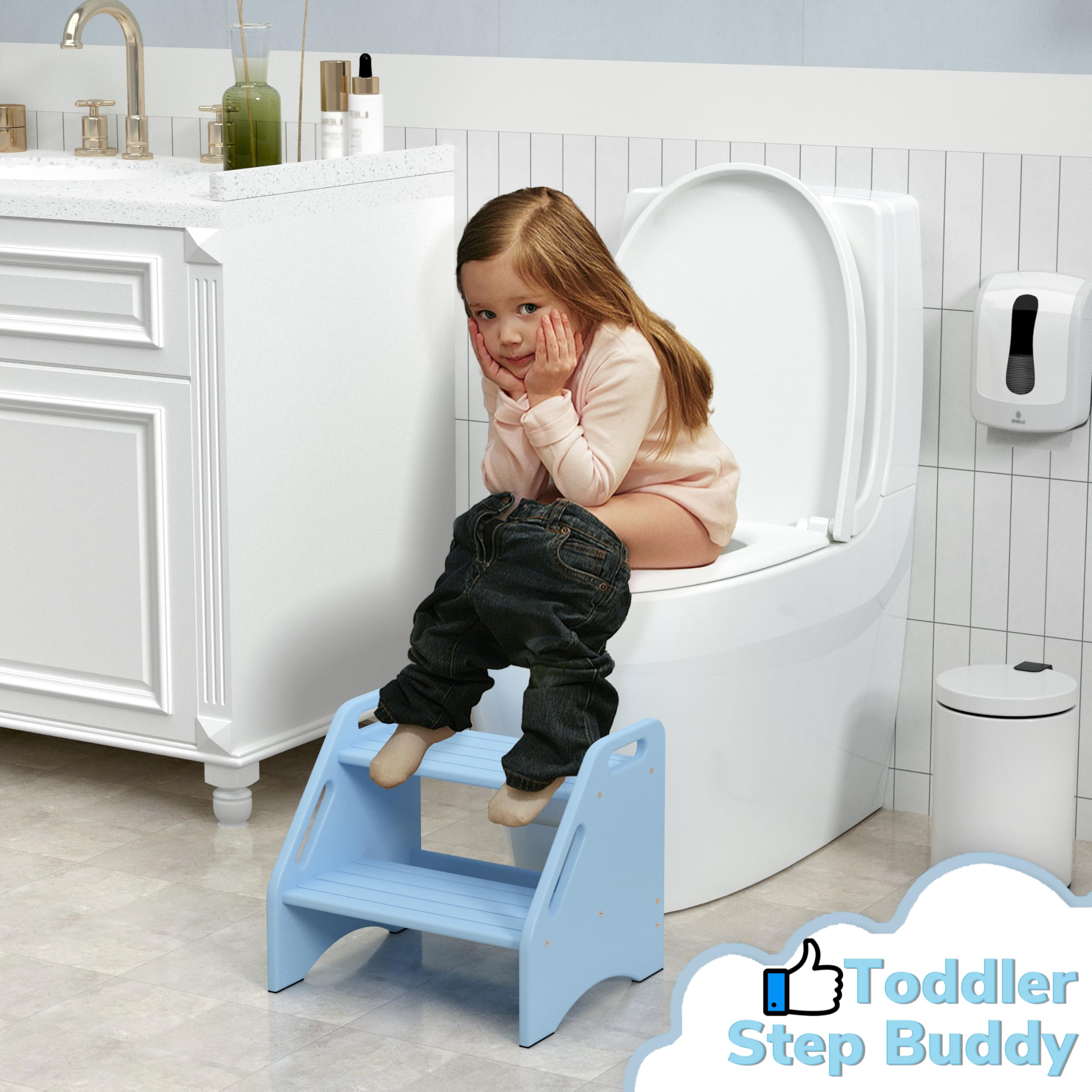 AMBIRD child using stool at sink to wash hands