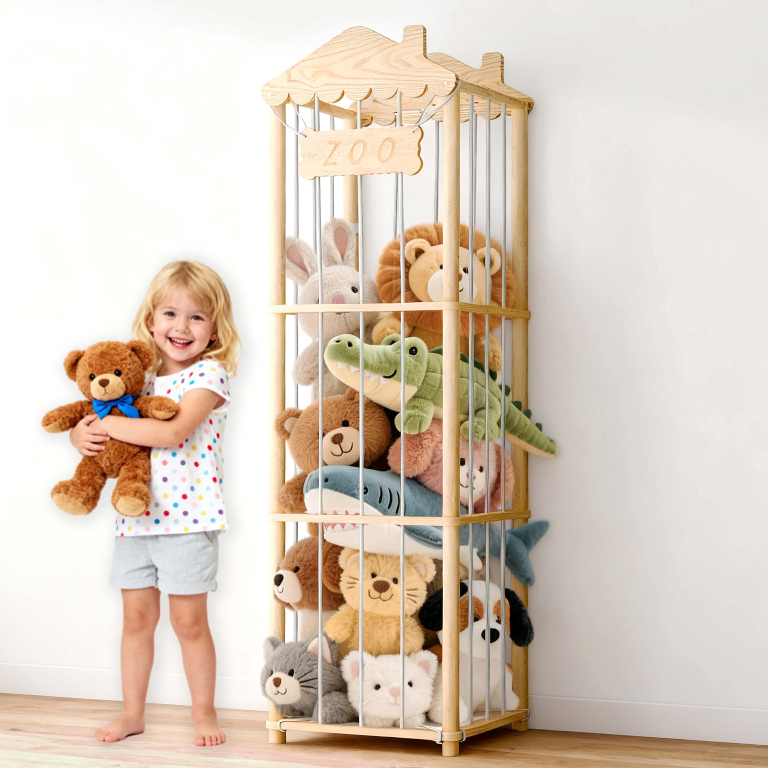 AMBIRD house design stuffed animal zoo keeps toys neatly organized for kids.