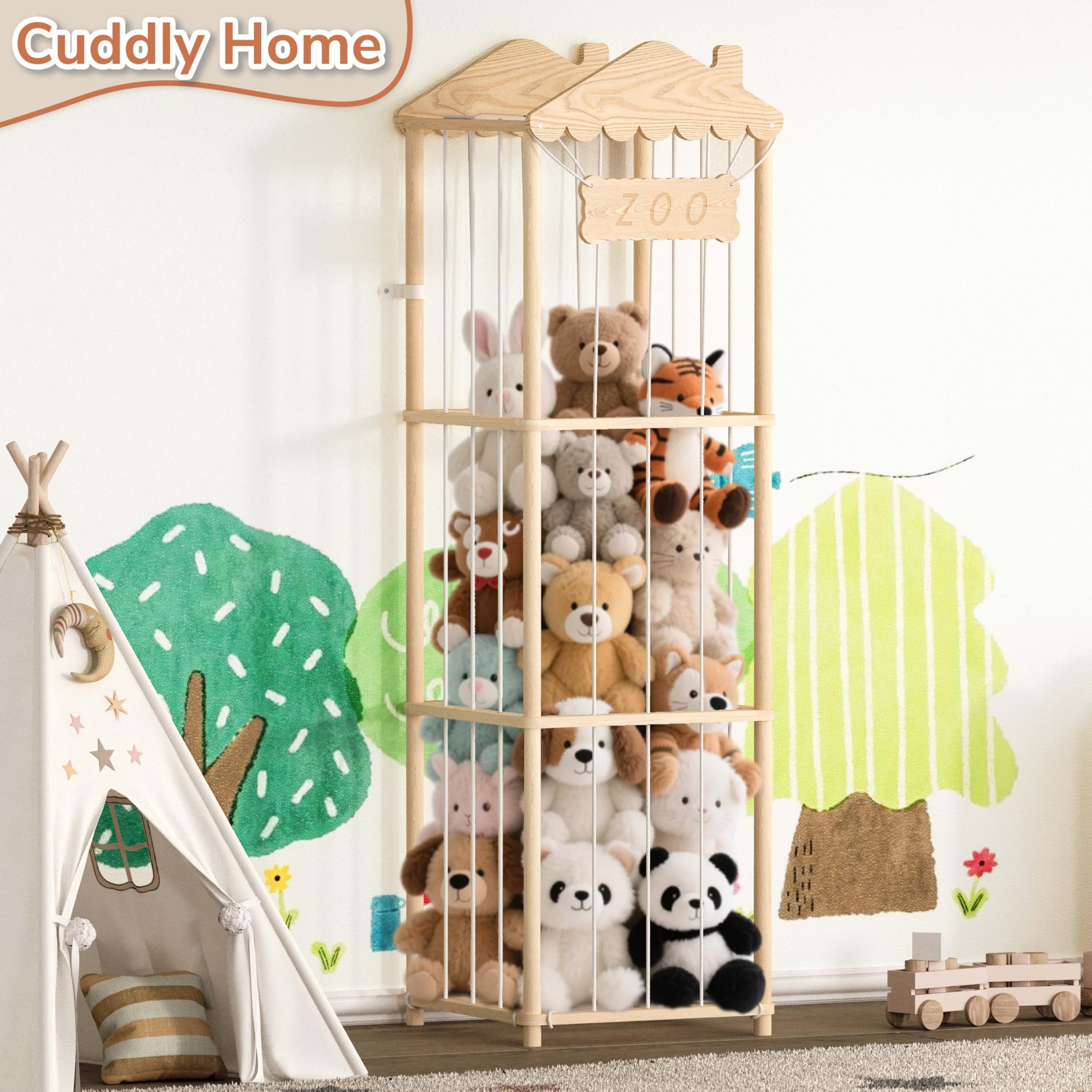 AMBIRD multi-functional storage holds blankets, pillows, dolls alongside plushies.