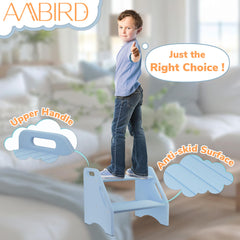 AMBIRD bamboo step stool top features a non slip strip for stable footing