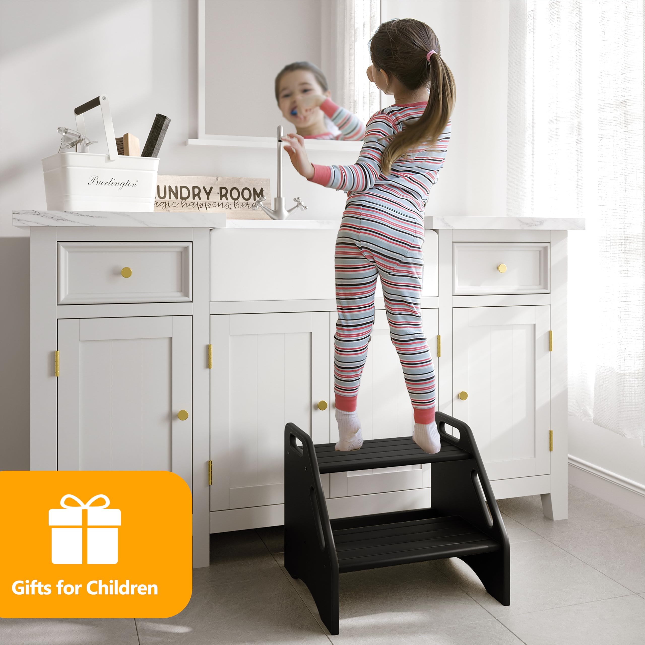 AMBIRD wooden step stool assembly-instructions show quick setup