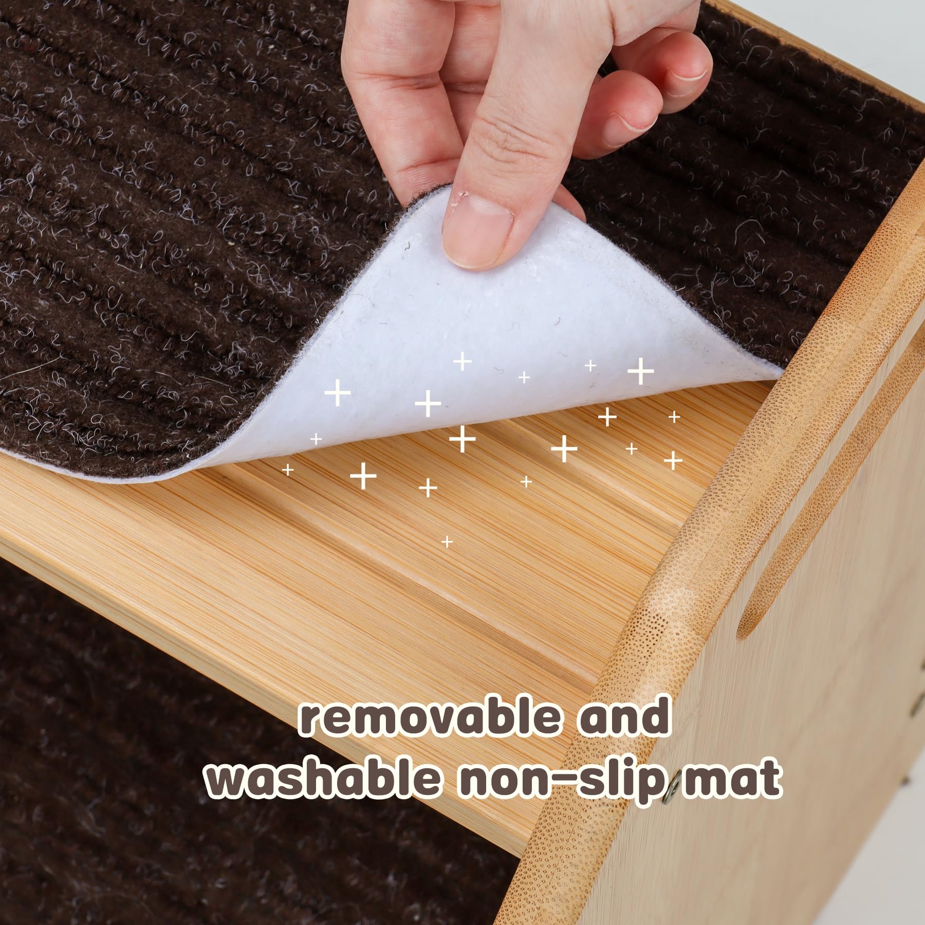 AMBIRD bamboo step stool features anti-slip pads for stable kitchen or bathroom use.