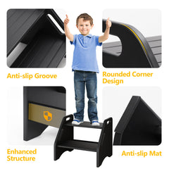 AMBIRD wooden step stool side handle closeup highlights stability and grip