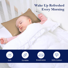 Ambition Home taupe pillowcase for toddler travel, neutral style boosts calm sleep environment.