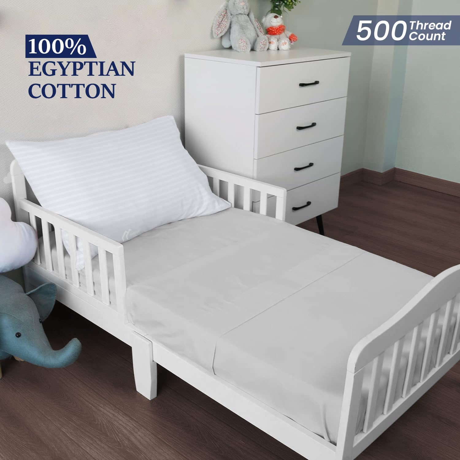 Two-pack youth pillow covers in white striped design for convenient backups.