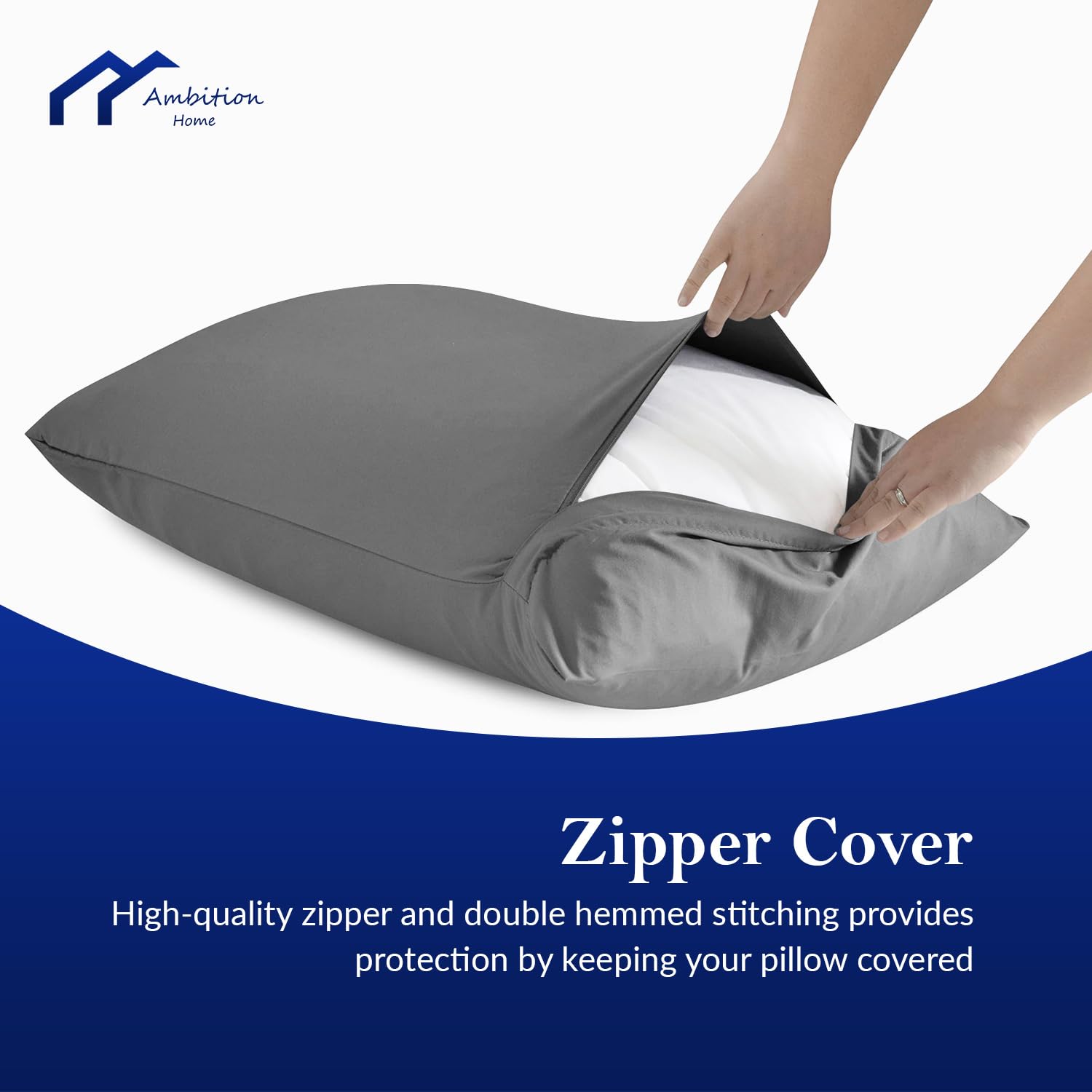 Ambition Home pillowcase showing hidden zipper and neat stitching for longevity.