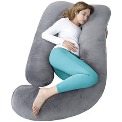 AMCATON 60-Inch U-Shaped Pregnancy Pillow in dark grey for full-body support.