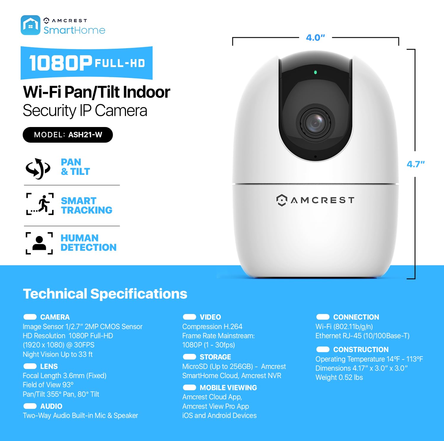 Amcrest ASH21 easy installation for wall, ceiling, or tabletop mounting