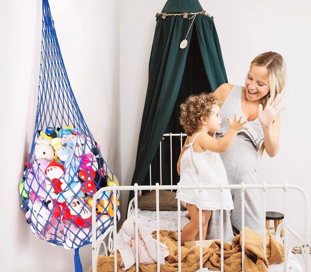 Amdermi blue multi-purpose hammock suits toy storage, pillows, towels, and more.