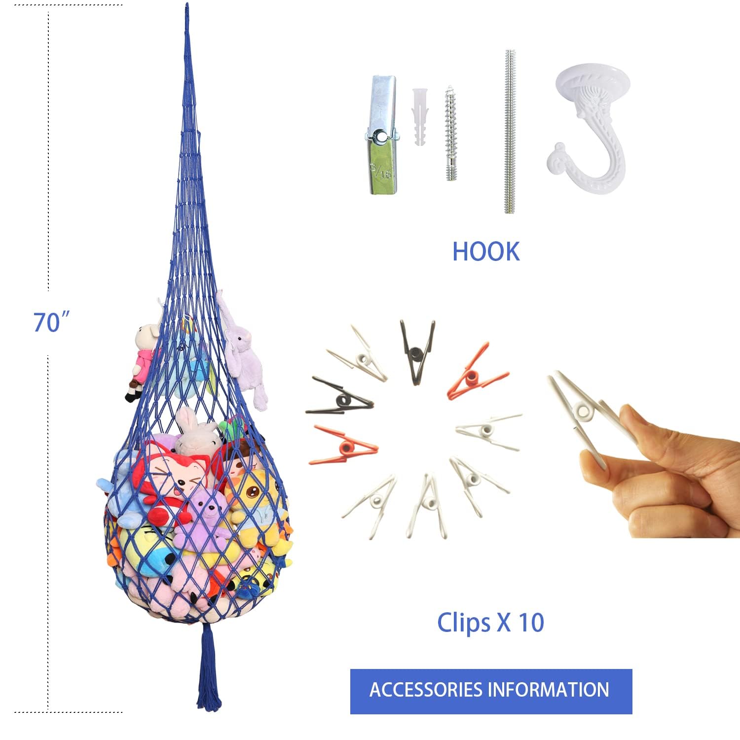 Amdermi ceiling-hanging hammock rotates 360°, convenient display for plush collections.