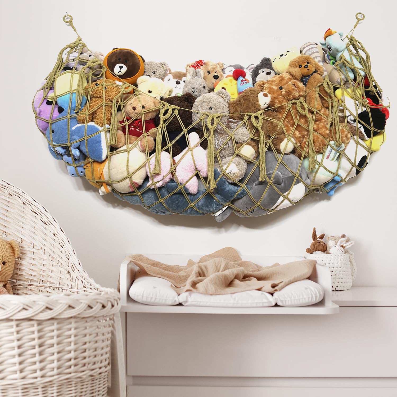 Amdermi macrame cotton rope hammock with tassels adds boho style and safe toy display