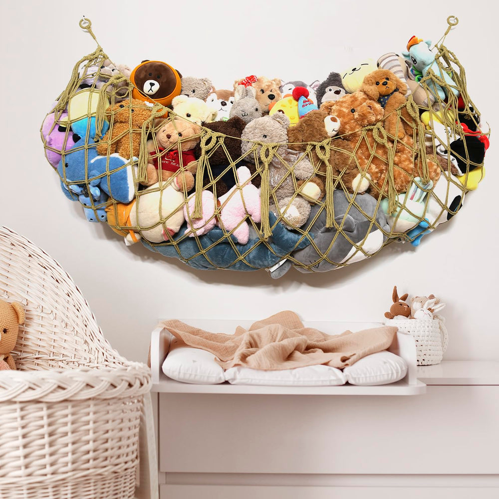Amdermi macrame cotton rope hammock with tassels adds boho style and safe toy display