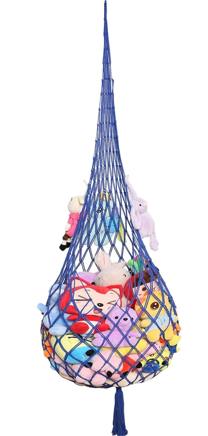 Amdermi plush-toy-hammock 6.5ft blue display net keeps stuffed animals organized and visible.
