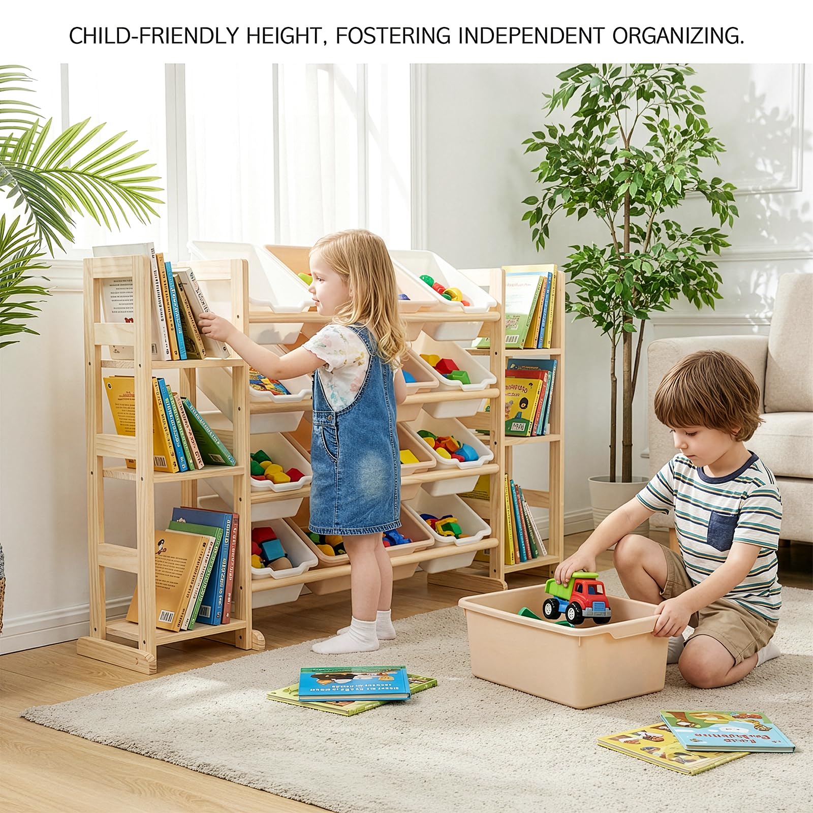 Amdermi six-shelf bookcase in white enhances room organization