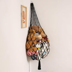 Amdermi stuffed animal hammock corner hanging net in black, space-saving storage for plushies.