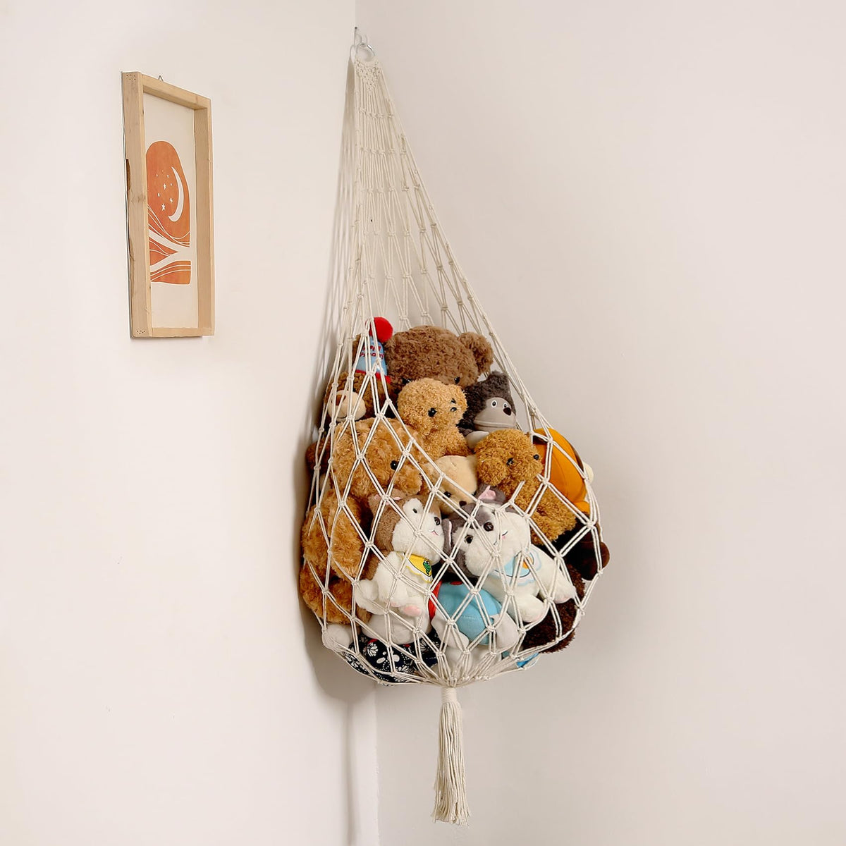 Amdermi stuffed animal hammock in cream save space in small rooms