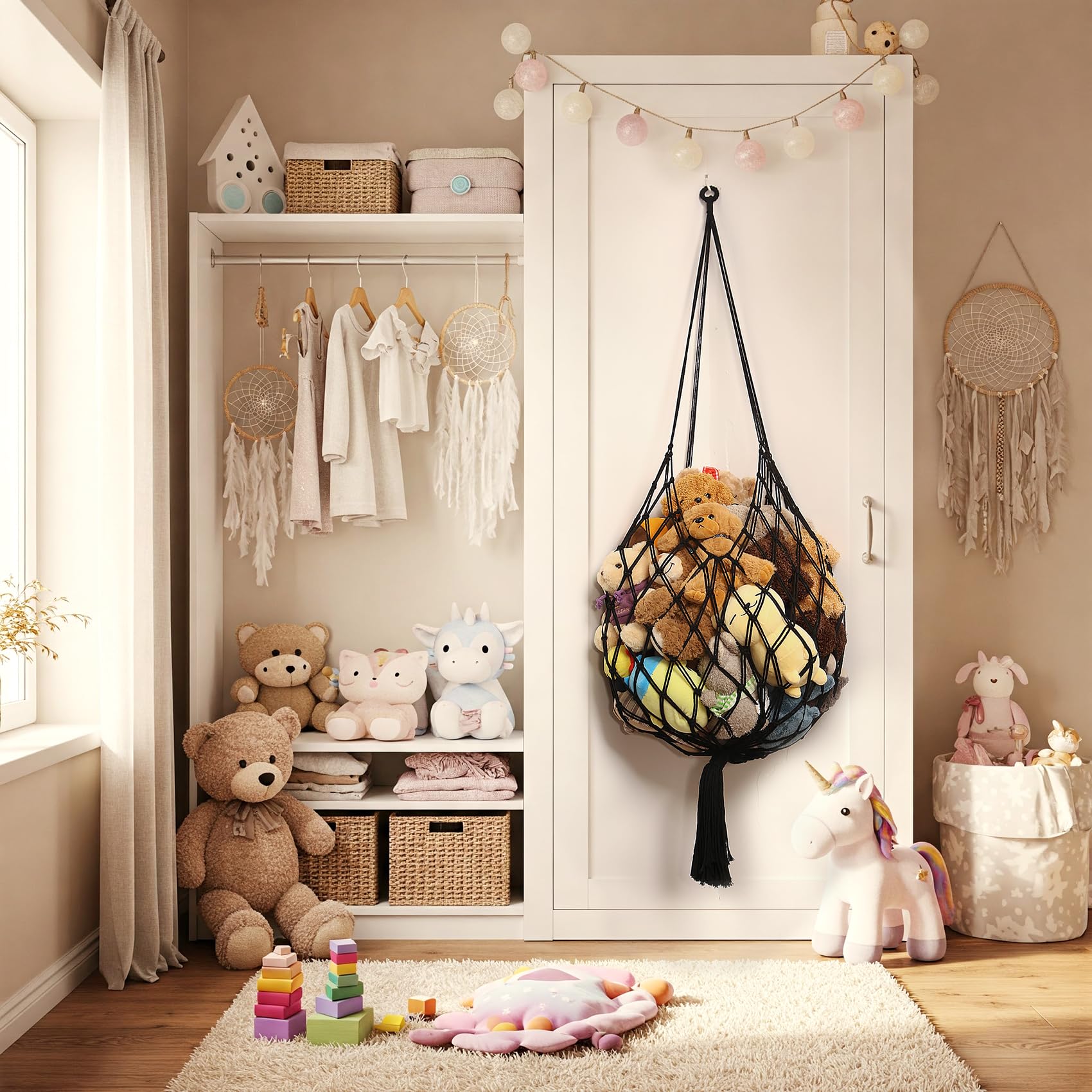 Handmade craftsmanship gives a unique, textured look to the display.