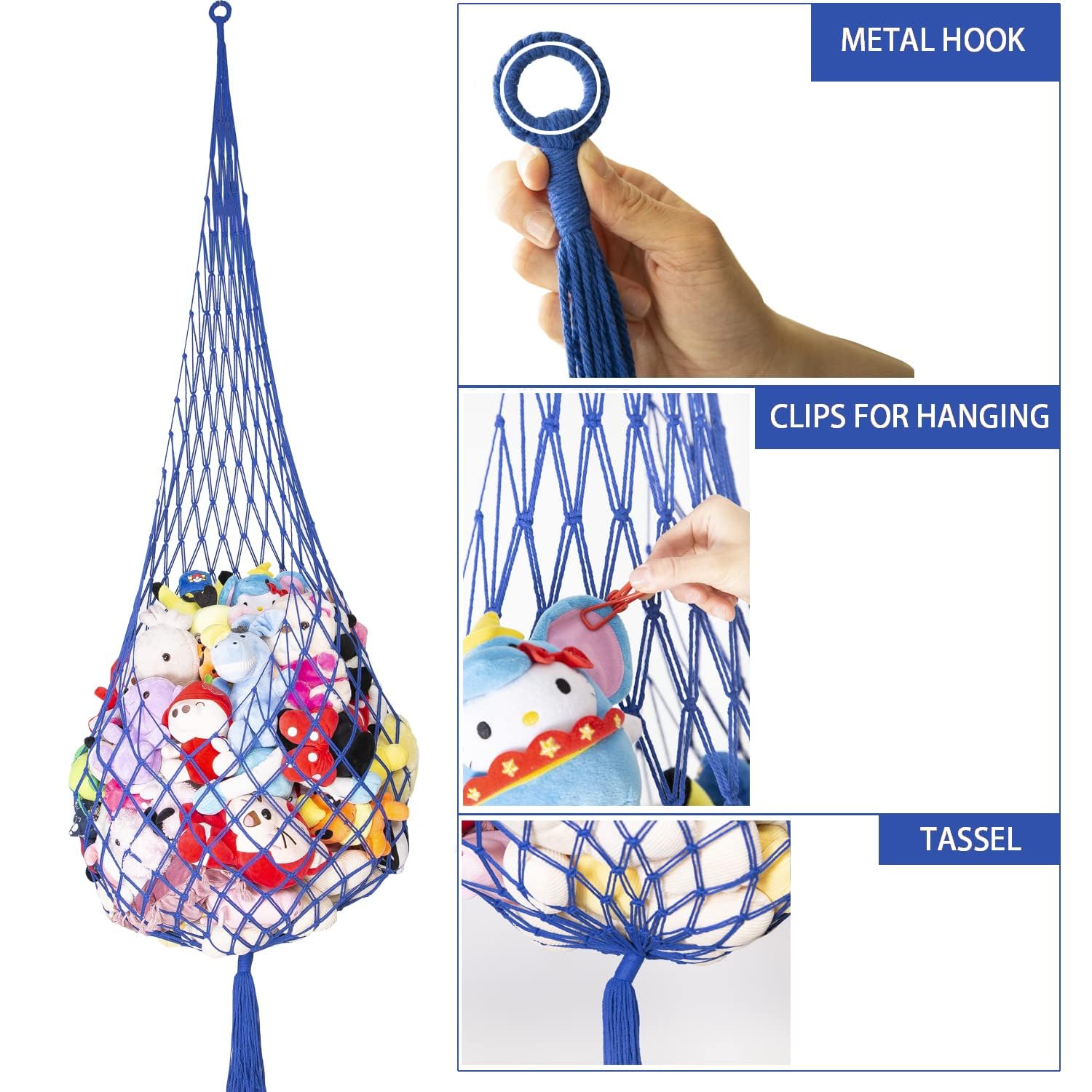 Amdermi stuffed-animal storage net with eco-friendly rope, stylish chic touch for kid rooms.