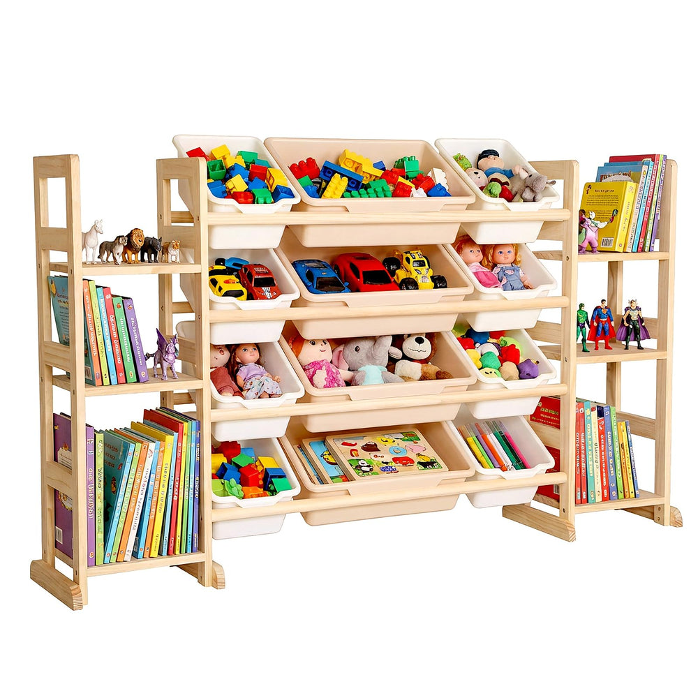 Amdermi toy storage organizer in white showing wide layout for clutter control