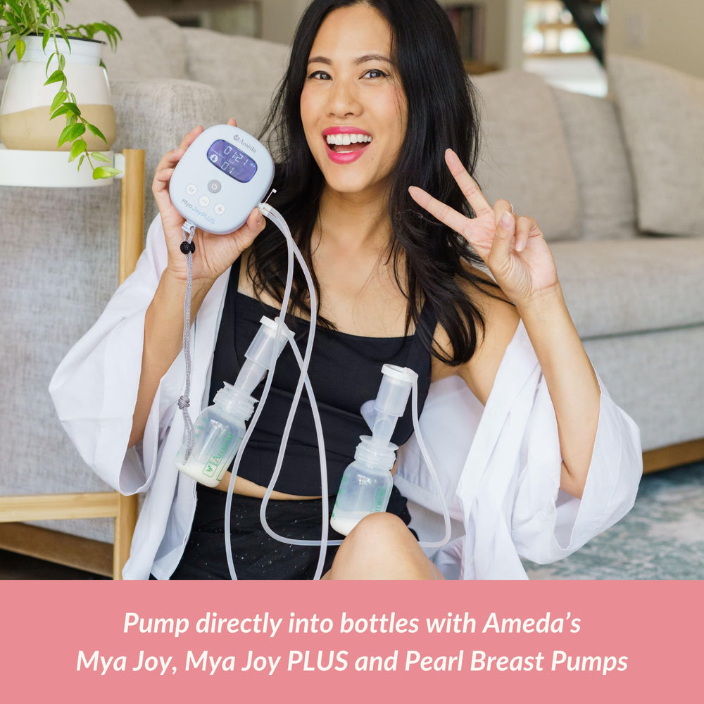 Ameda BPA-free bottle suitable for safe milk storage.