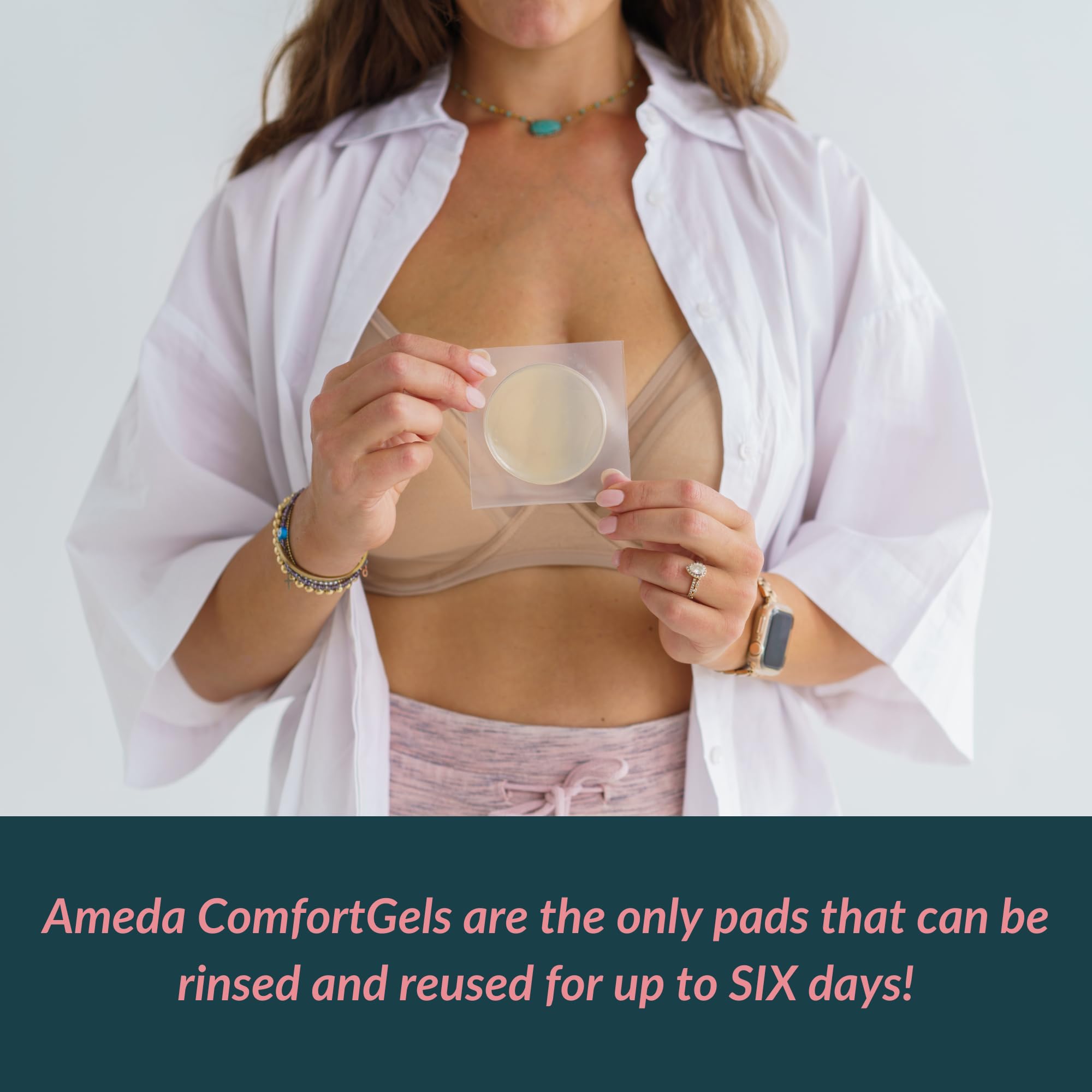 Ameda ComfortGel reusable pad can be rinsed and reused for up to six days.