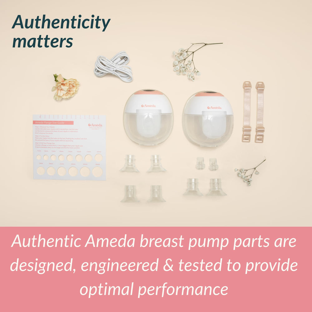 Ameda GLO collection cup in use with wearable pump enabling hands-free pumping.