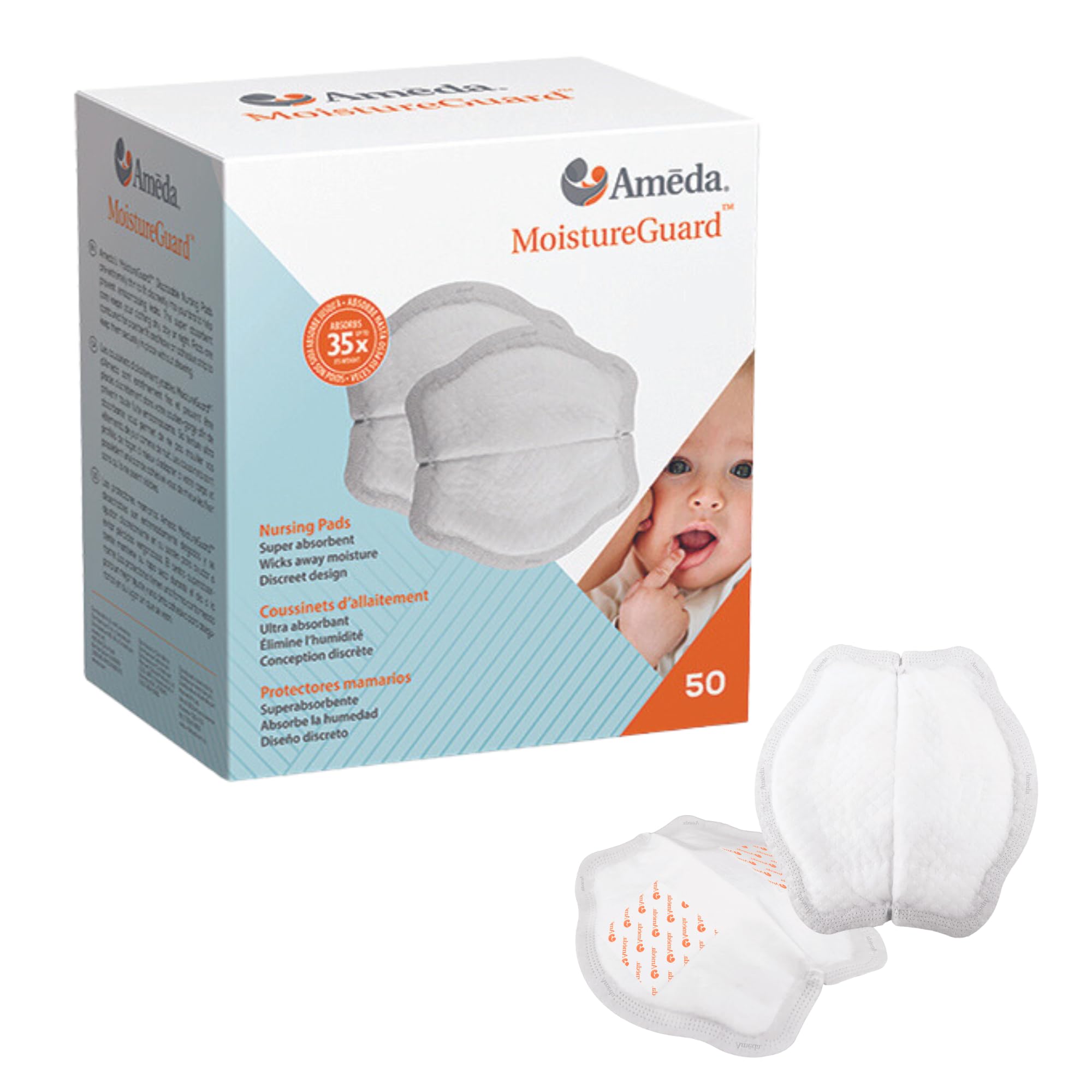 Ameda MoistureGuard pad with absorbent core keeps clothing dry