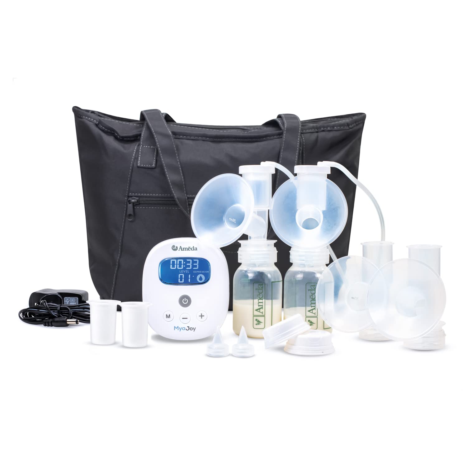 Ameda Mya Joy double-pump setup for efficient pumping sessions