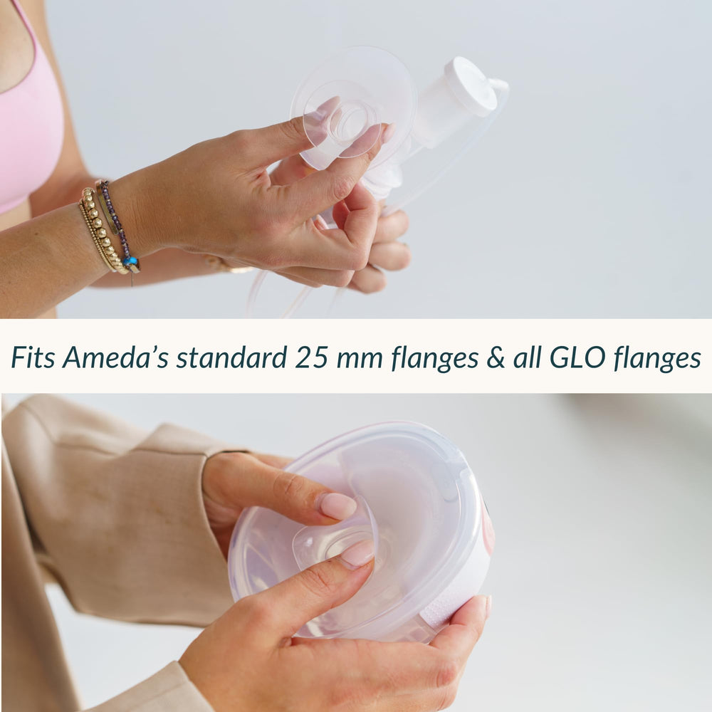 Ameda 19mm insert tailored for Mya Joy flanges enhances fit.