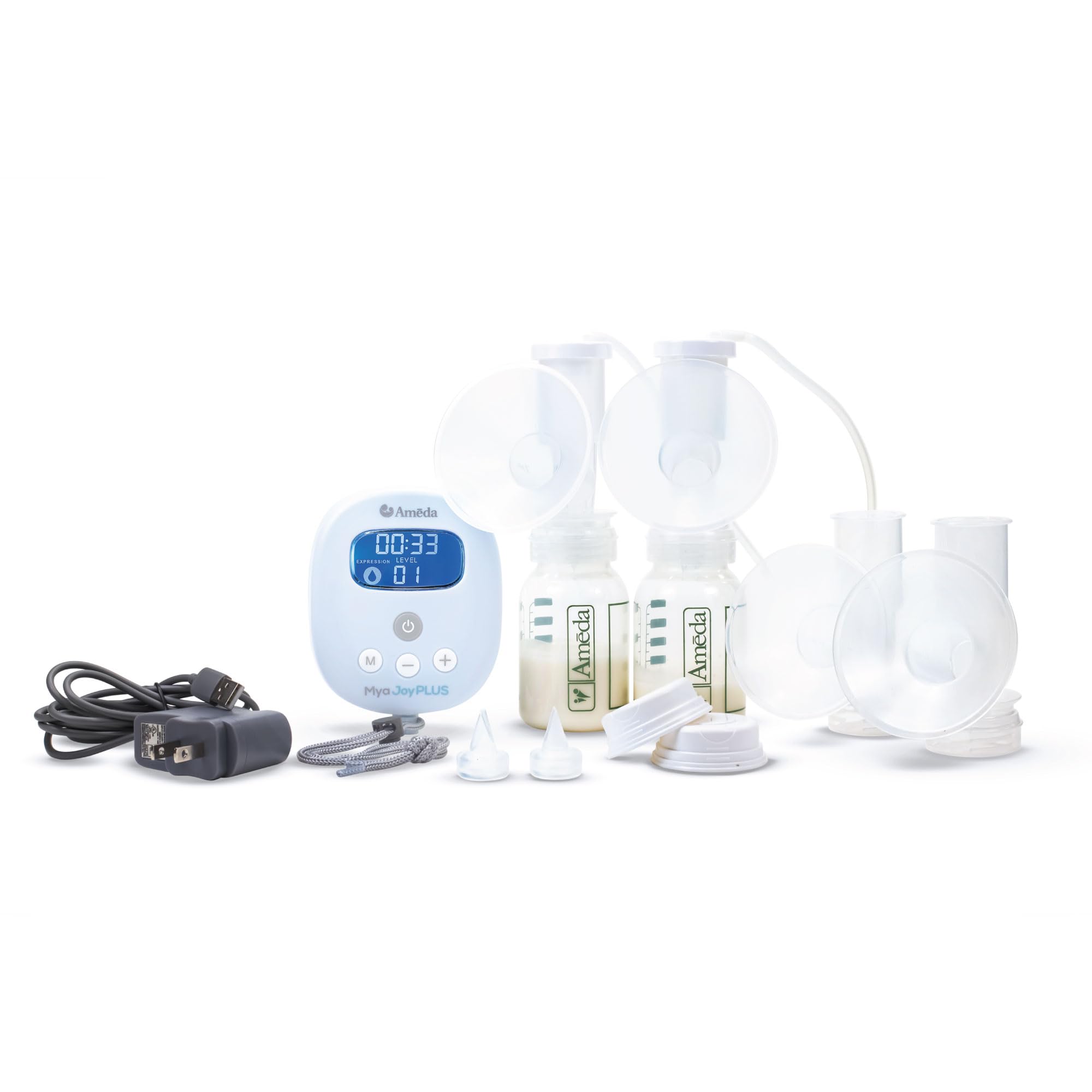 Ameda Mya Joy Plus pump unit shown for efficient milk expression