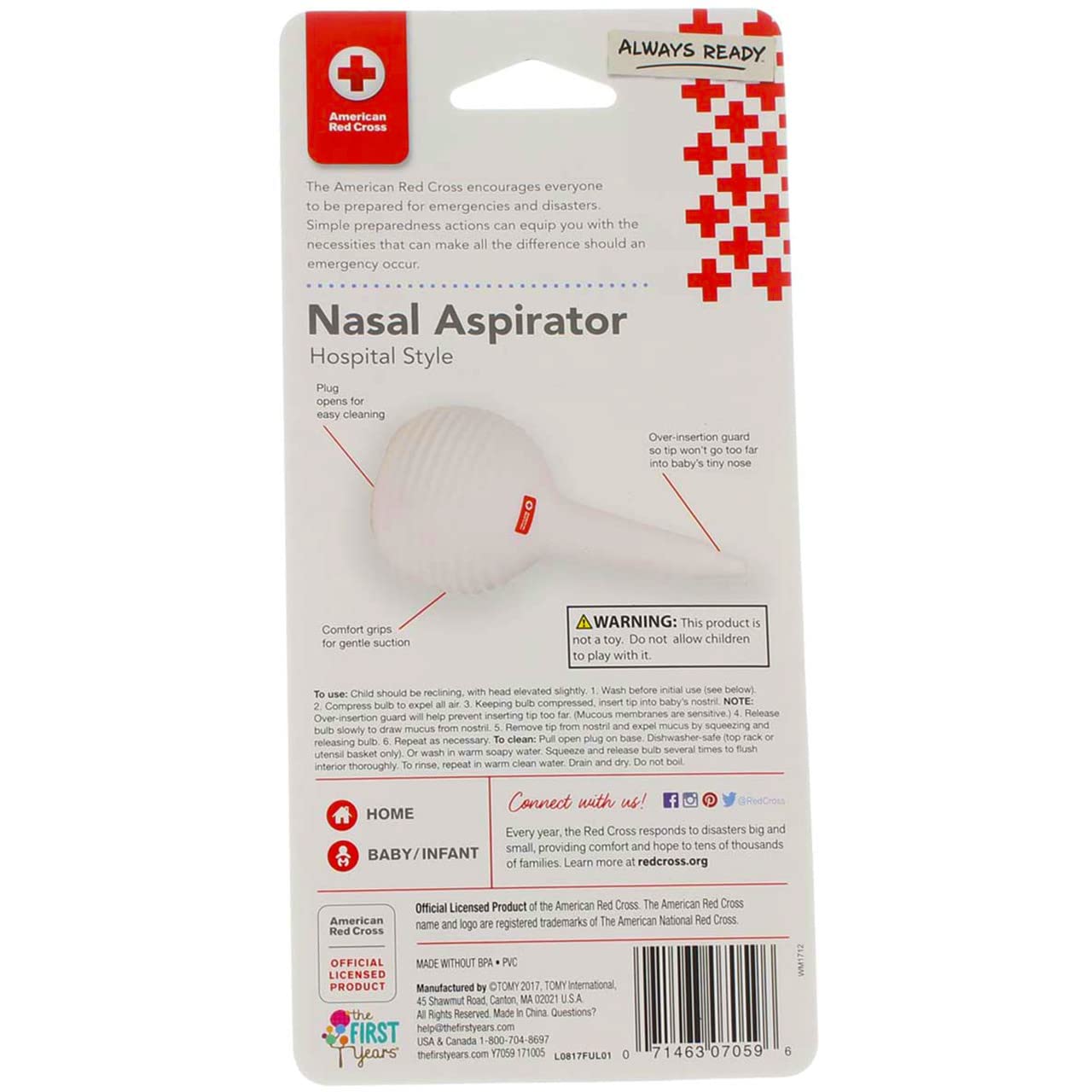 American Red Cross branding nasal aspirator highlighting hospital-style reliability