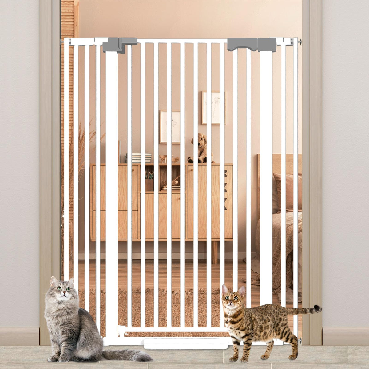 Amibud 51-inch gate front view highlights tall design that blocks jumpers