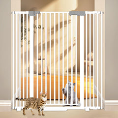 Amibud 51-inch extra tall cat gate blocks doorway access for energetic felines.