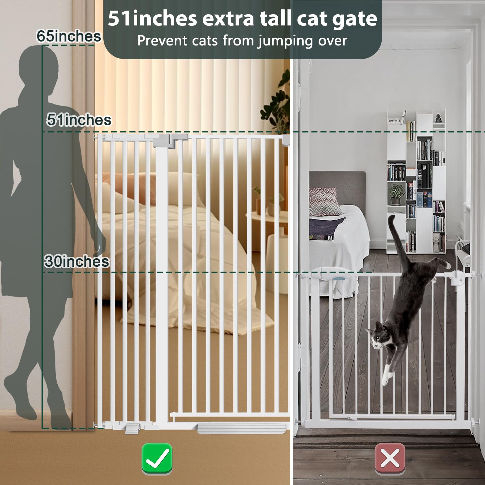 Amibud pressure-mounted cat gate installs without drilling, protecting walls.