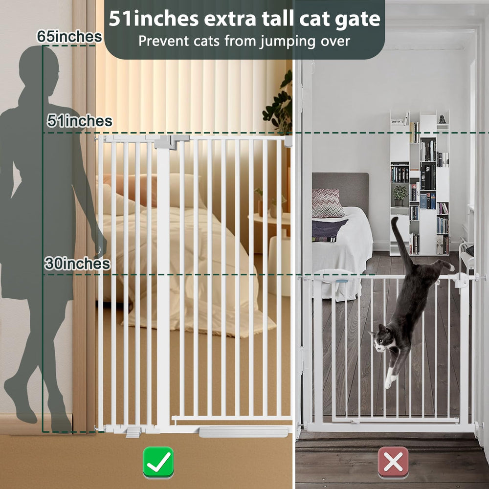 Amibud pressure-mounted cat gate installs without drilling, protecting walls.