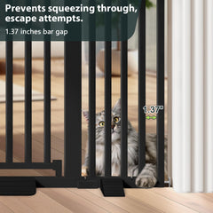 Amibud pressure-mounted cat gate with secure latch for pets.