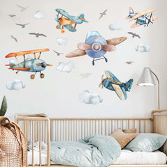 Amimagen airplane wall stickers baby room setup creates a gentle imaginative backdrop.