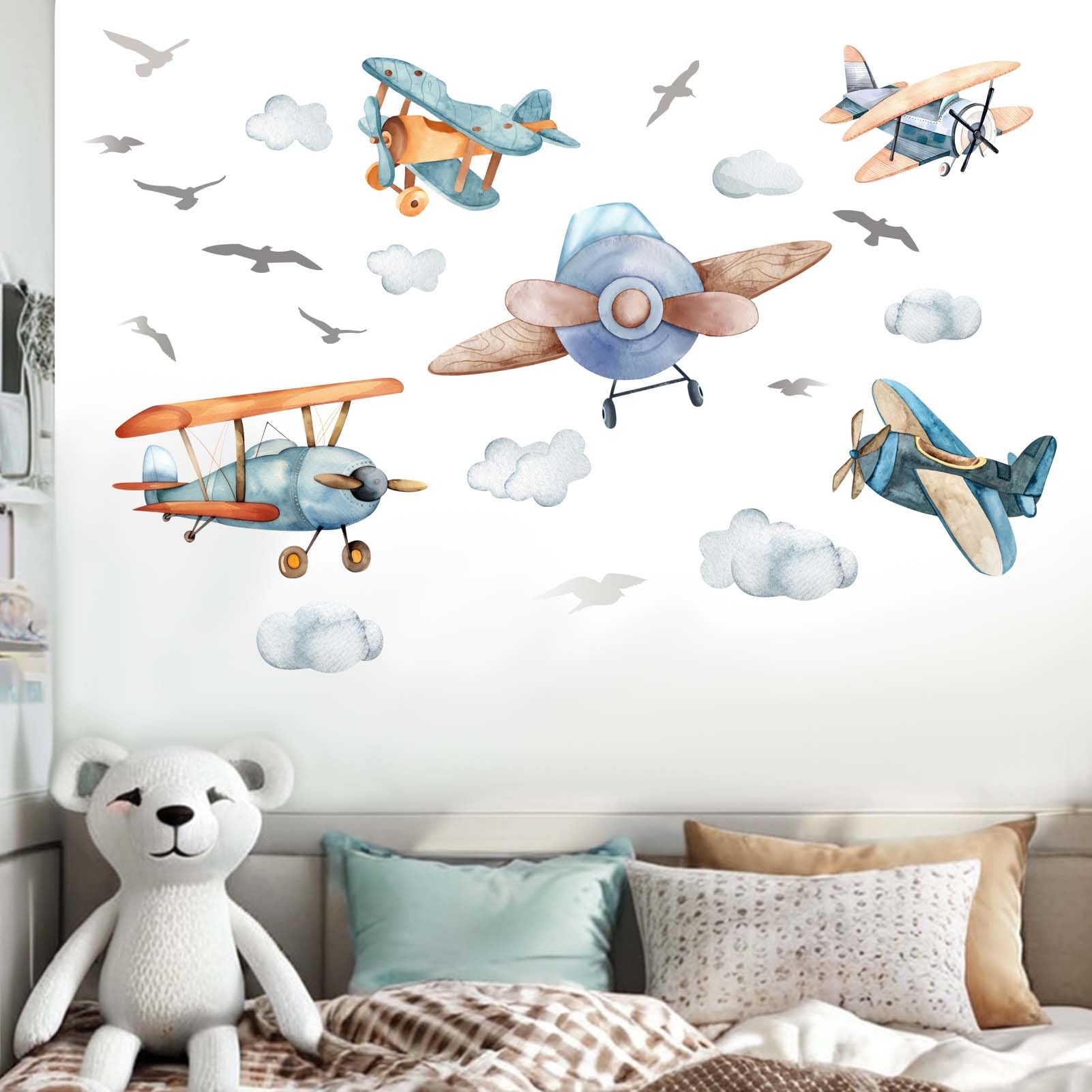 Amimagen airplane wall stickers cockpit detail adds authentic touch to kids rooms.
